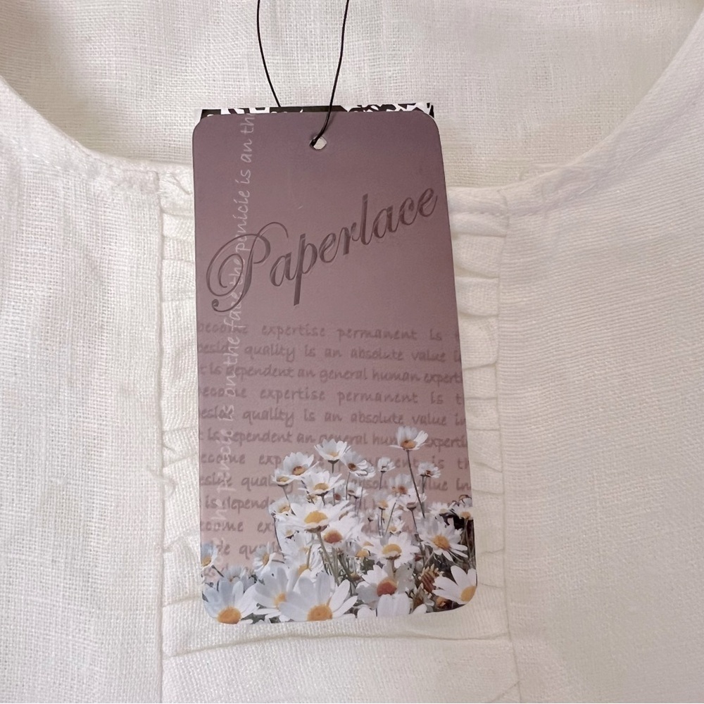 Paper Lace Sleeveless Linen Top White Minimalist Contemporary Coastal Summer - Picture 5 of 10